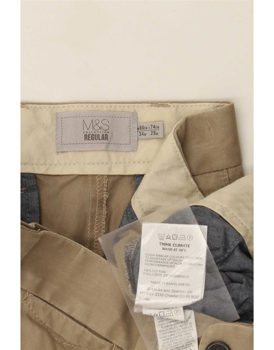 Pantaloni chino regolari da uomo Marks & Spencer W34 L29 cotone kaki