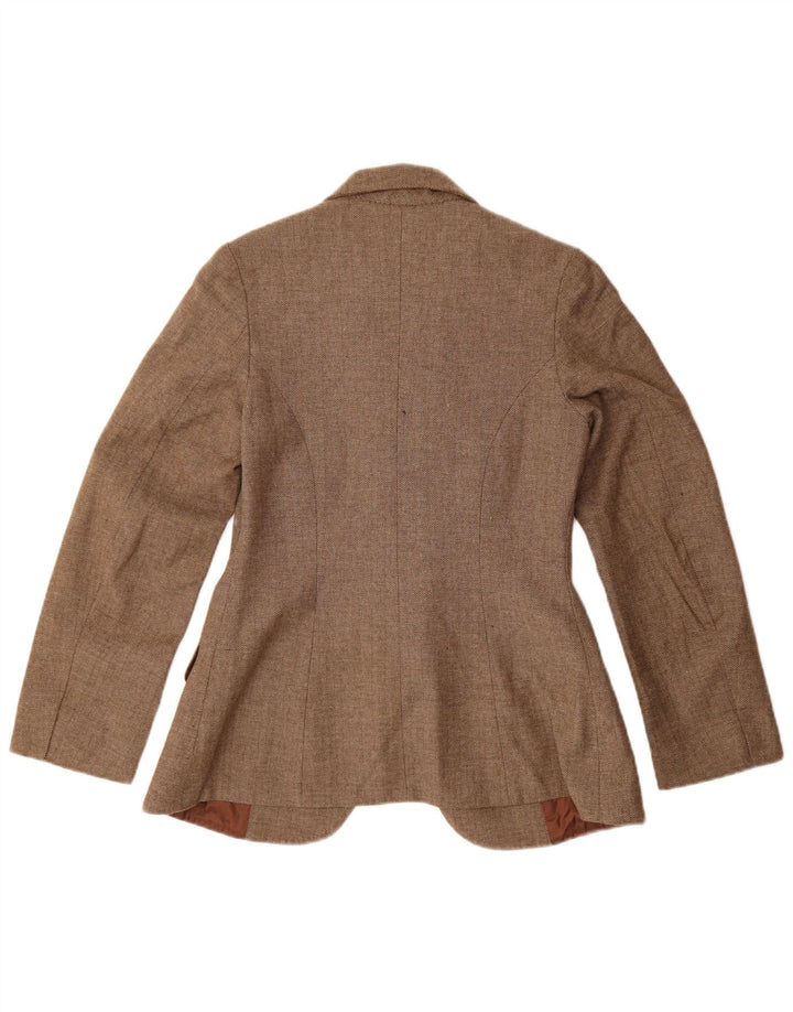 Giacca blazer aperta da donna vintage UK 8 piccola marrone