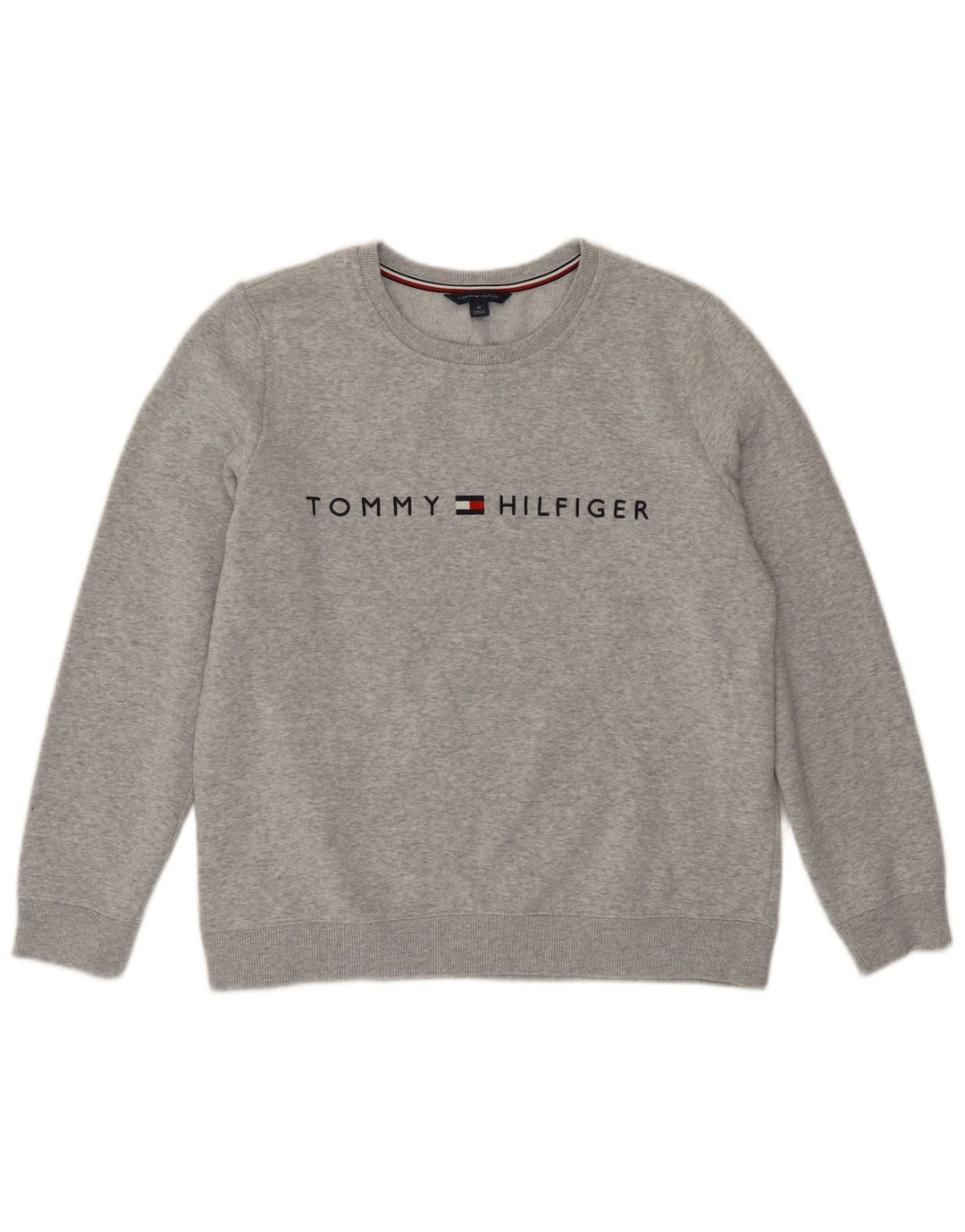 Felpa grafica da donna Tommy Hilfiger Maglione UK 14 Grigio medio chiazzato