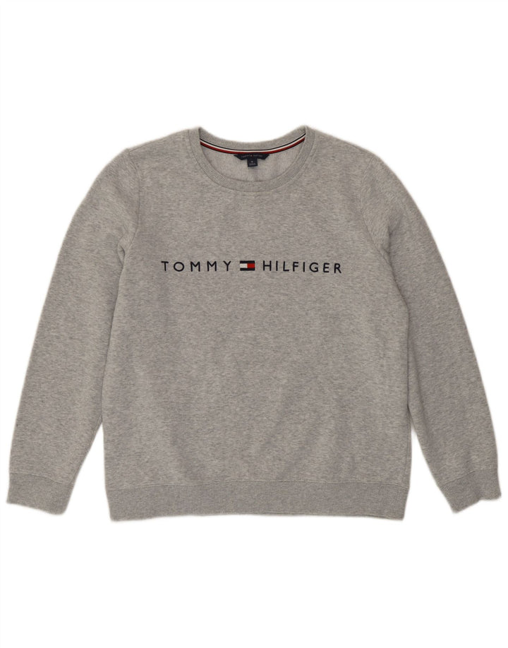 Felpa grafica da donna Tommy Hilfiger Maglione UK 14 Grigio medio chiazzato