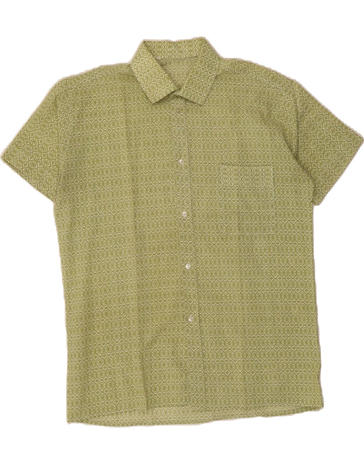 VINTAGE Mens Abstract Pattern Short Sleeve Shirt Medium Green Vintage Vintage and Second-Hand Vintage from Messina Hembry 