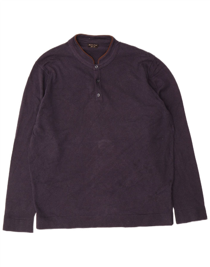 Massimo Dutti Maglione da uomo con collo a bottoni XL in cotone blu navy