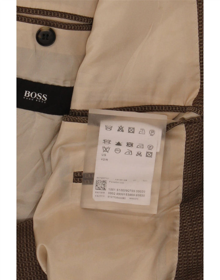Giacca blazer da uomo a 2 bottoni Hugo Boss US 42 XL lana vergine a quadri marrone