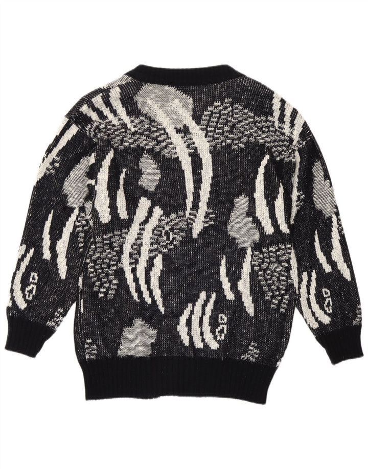 Maglione cardigan da donna vintage IT 42 Poliacrilico geometrico nero medio