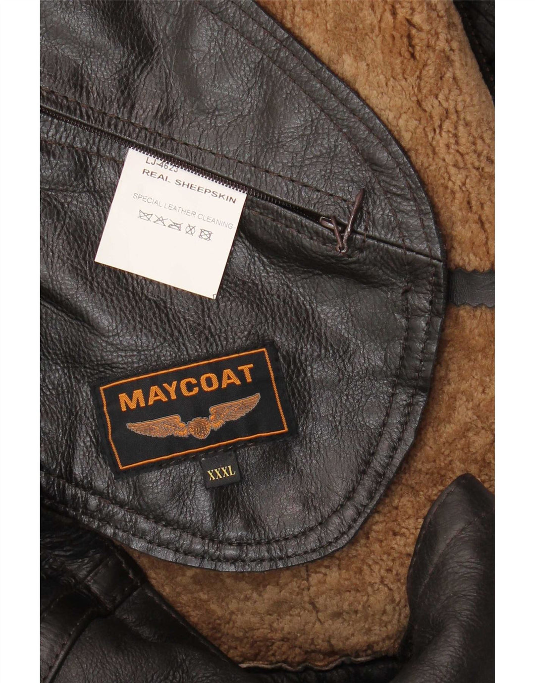 Giacca in shearling vintage da uomo UK 46 3XL Pelle di pecora marrone