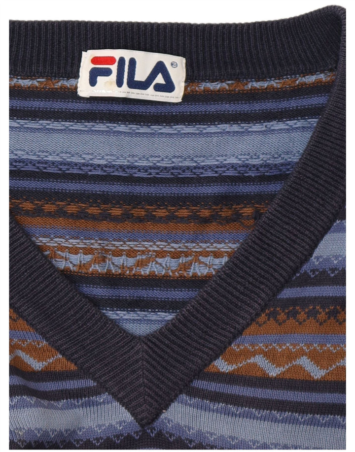 Maglione Fila da uomo con scollo a V blu medio a righe
