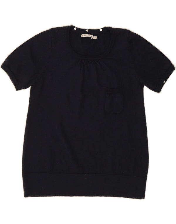 KOOKAI Womens Short Sleeve Crew Neck Jumper Sweater US 3 Small Navy Blue