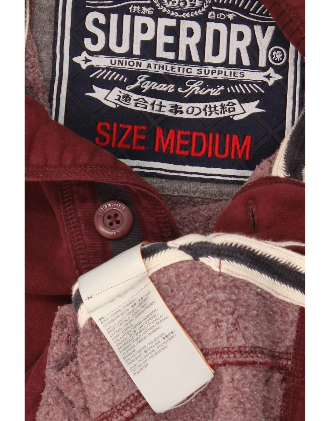 SUPERDRY Mens Button Neck Sweatshirt Jumper Medium Burgundy Cotton