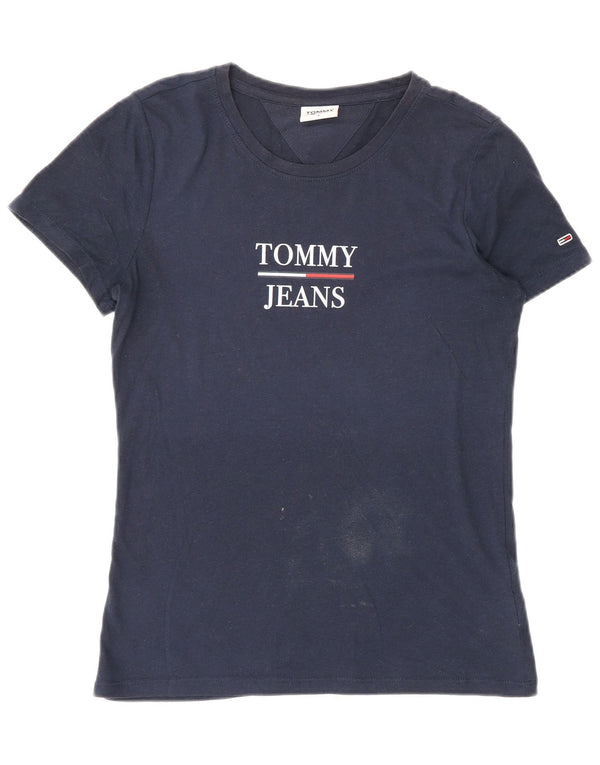 T-shirt grafica da donna Tommy Hilfiger Top UK 10 Small Blu Navy Cotone