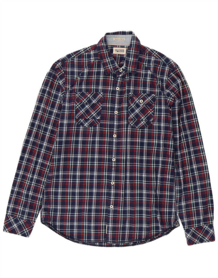 Camicia da uomo Tommy Hilfiger in cotone a quadri blu navy medio