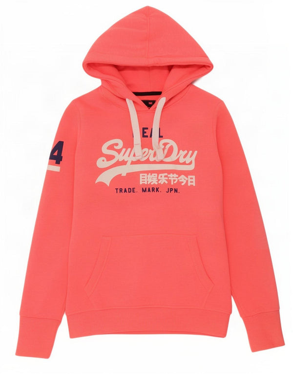 Felpa con cappuccio grafica da donna Superdry UK 14 cotone rosa medio