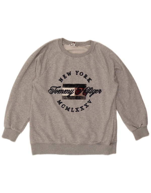 TOMMY HILFIGER Felpa con grafica oversize da donna UK 10 Small Grigio