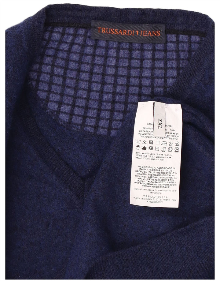 Maglione TRUSSARDI Uomo con Scollo a V 2XL Lana Blu Navy