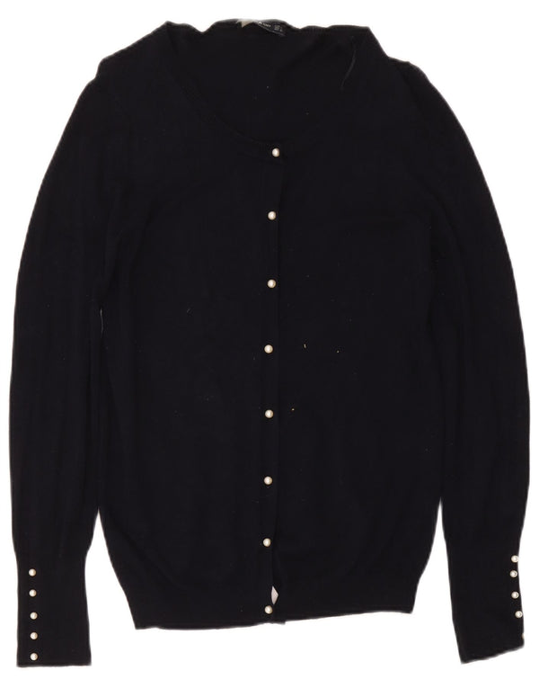 Maglione cardigan da donna Zara UK 14 grande viscosa blu navy