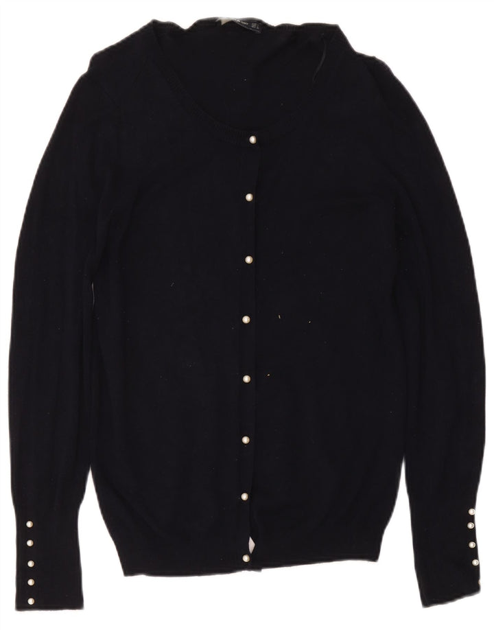 Maglione cardigan da donna Zara UK 14 grande viscosa blu navy