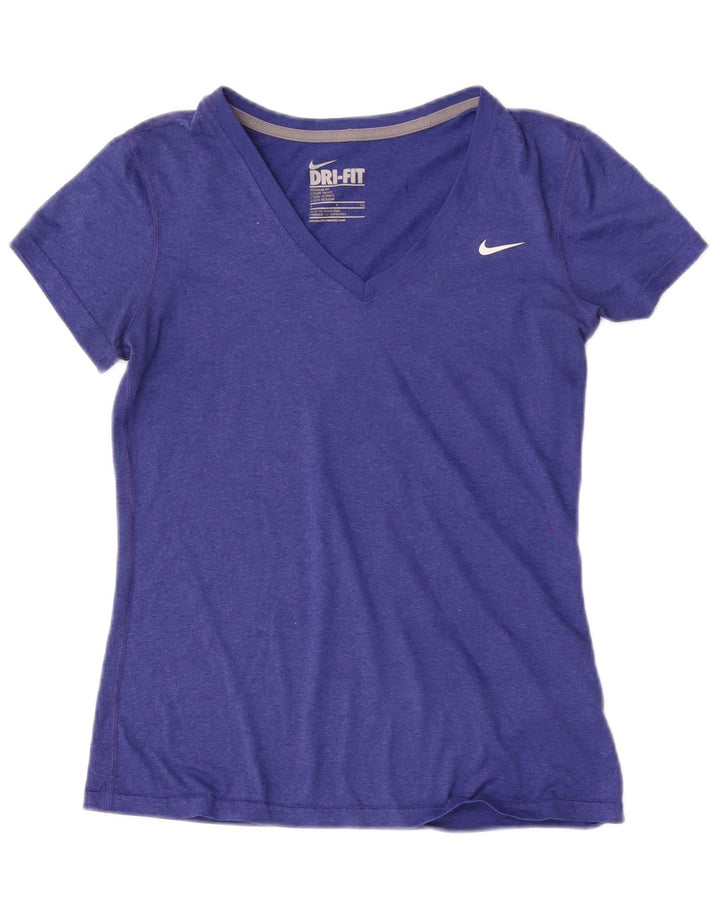 T-shirt Nike Dri Fit Regular Fit da donna UK 10 Small Blu Poliestere