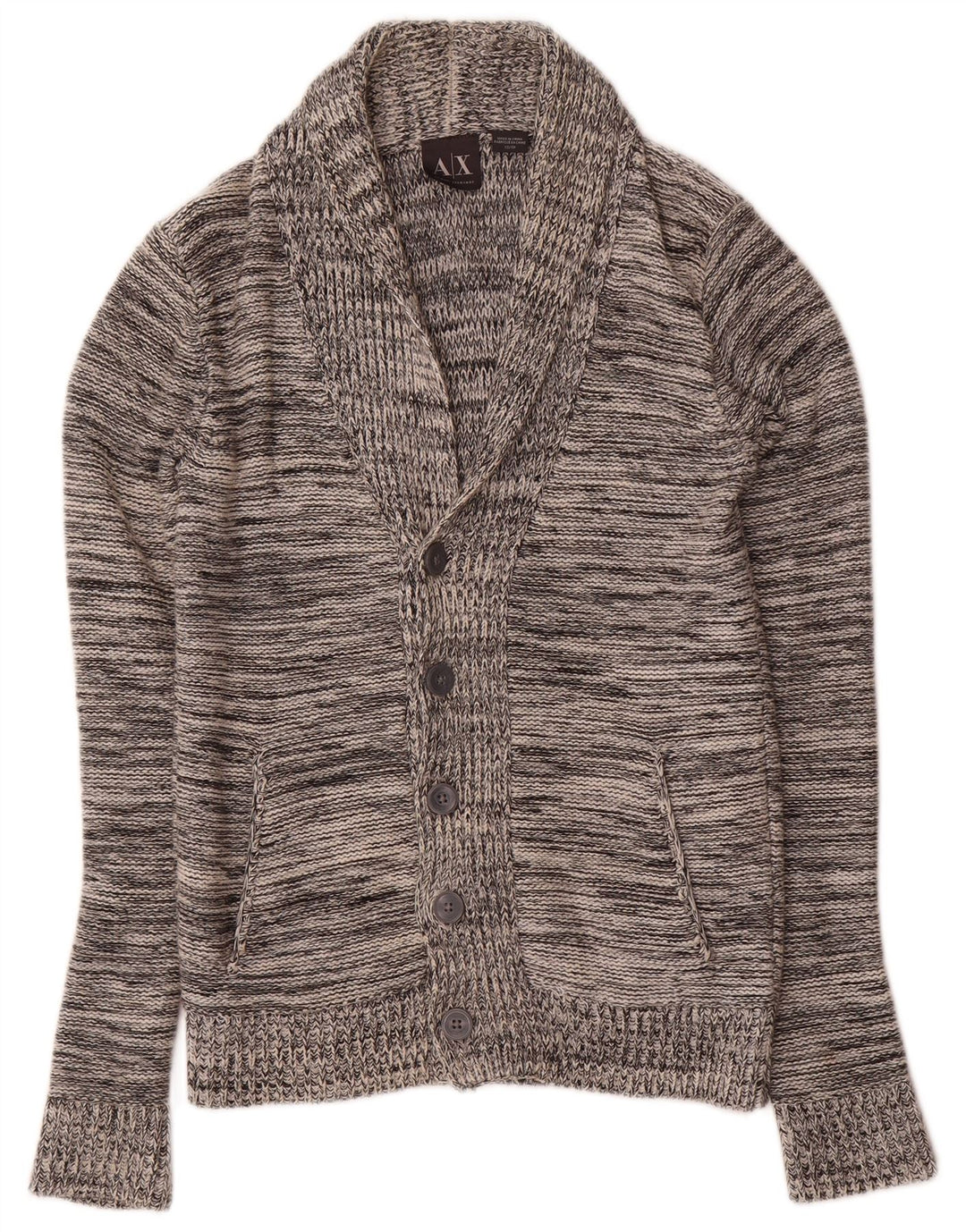 Maglione cardigan da uomo Armani Exchange XS in cotone screziato grigio