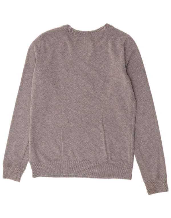 Felpa con grafica Hollister da donna, maglione UK 6 XS, cotone grigio