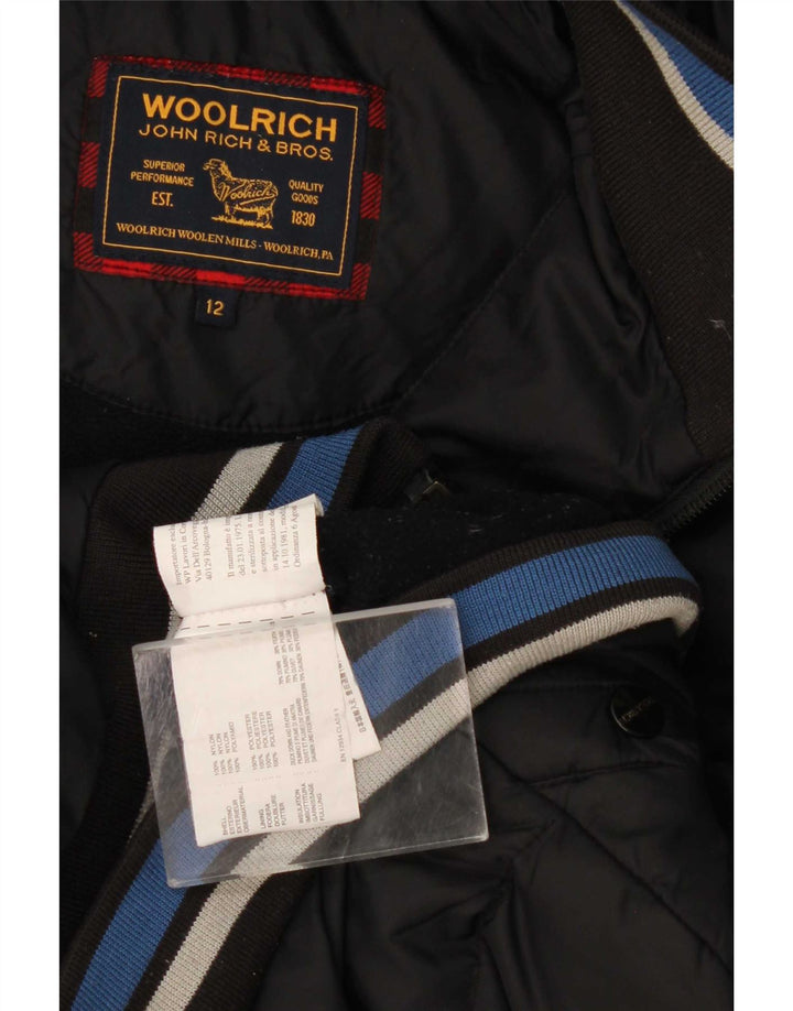 Giacca imbottita con cappuccio grafica per ragazzi Woolrich 11-12 anni in nylon nero