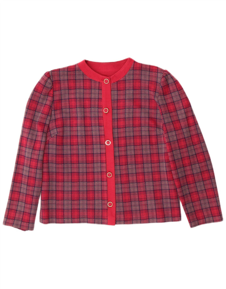 Giacca blazer vintage da donna a 5 bottoni UK 14 classica scozzese rosa media