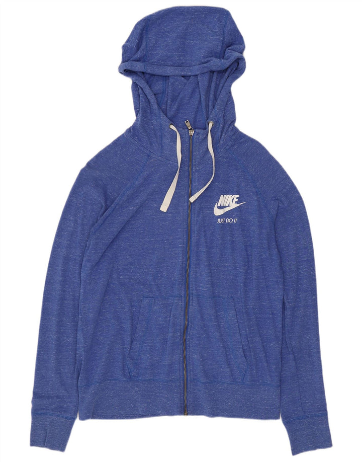 Felpa con cappuccio e zip da donna Nike UK 14 cotone screziato blu medio