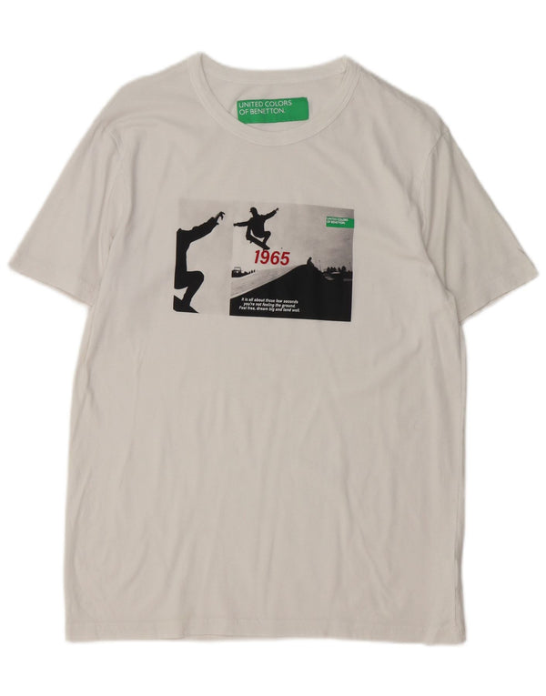 T-shirt grafica da uomo Benetton Top Large in cotone bianco