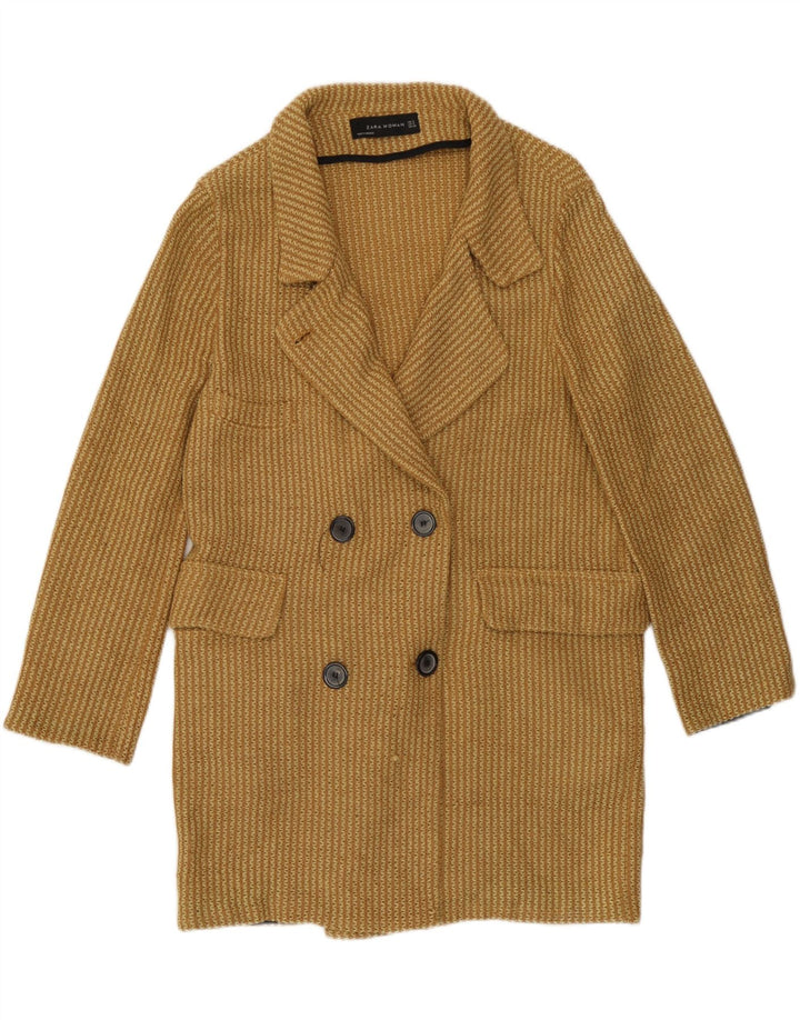 Cappotto doppiopetto lavorato a maglia Zara da donna UK 10 piccolo cotone giallo