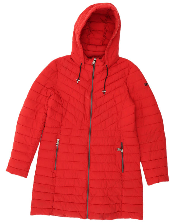 Cappotto imbottito con cappuccio da donna Dkny UK 16 grande poliestere rosso