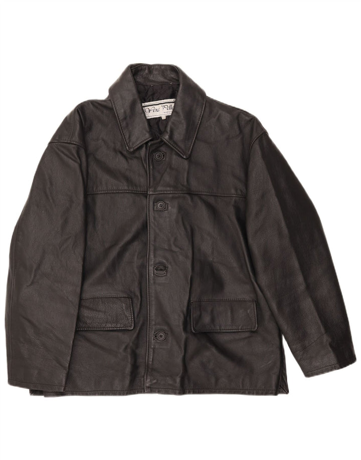 Giacca in pelle vintage da uomo IT 50 grande in pelle nera