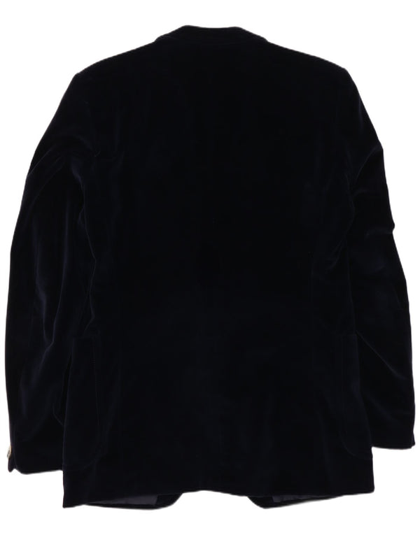 Giacca blazer vintage da uomo in velluto a 2 bottoni UK 38 Blu navy medio
