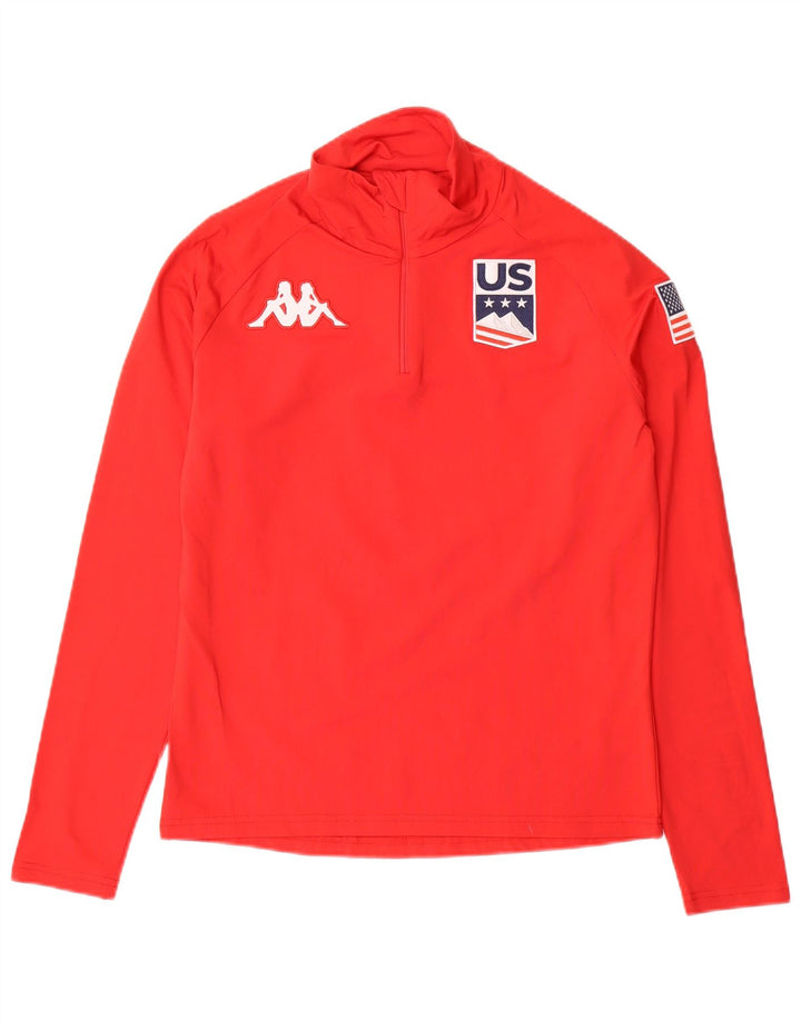 Top da tuta da uomo Kappa con grafica e collo con zip, colore rosso medio, poliestere
