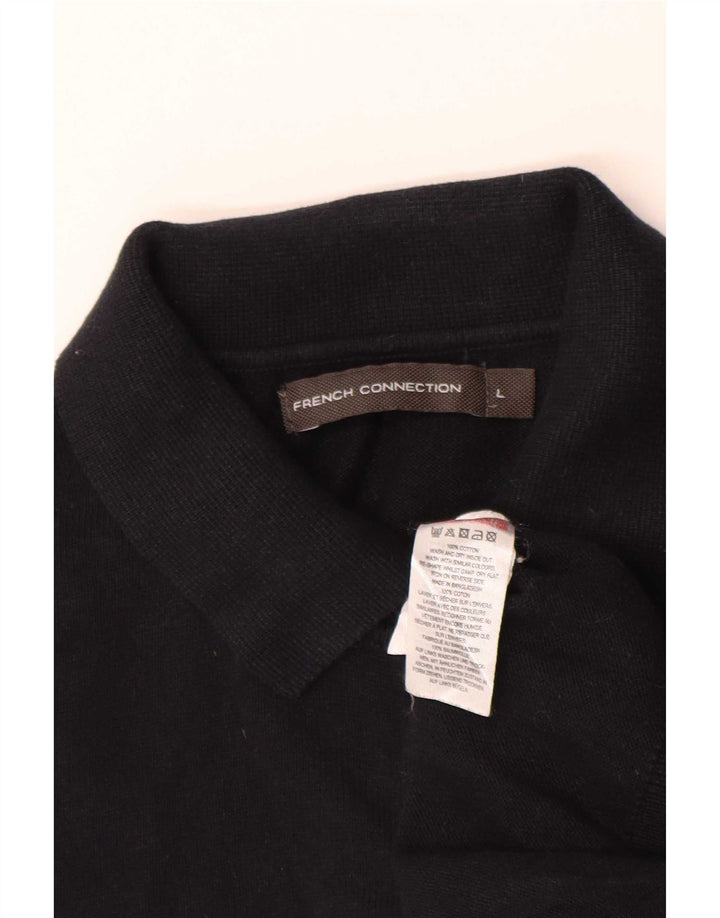 French Connection Maglione da uomo a maniche corte con collo a polo grande nero