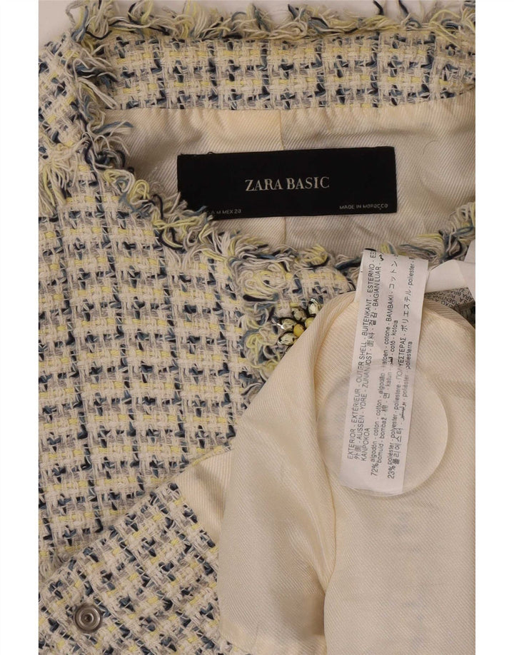 Giacca blazer corta con maniche a 3/4 da donna Zara UK 12 medio bianco screziato