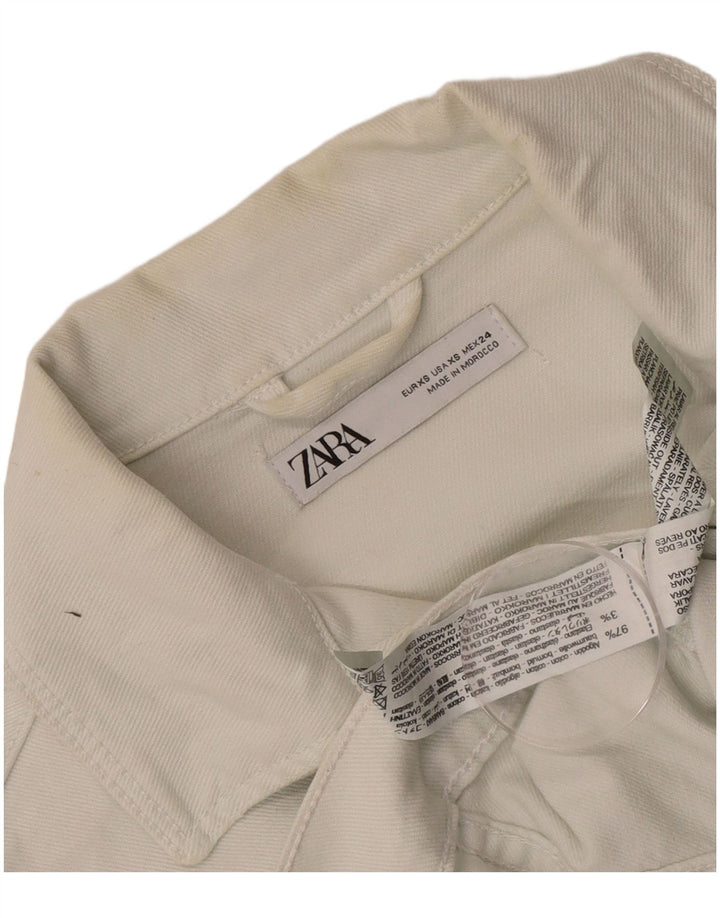 Giacca corta in denim da donna Zara UK 6 XS cotone bianco