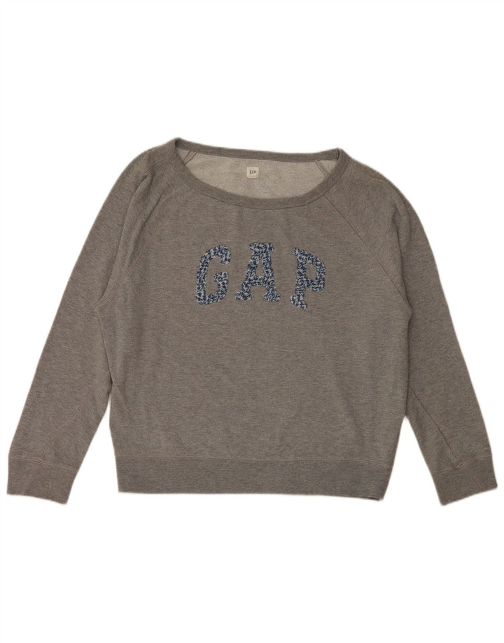 Felpa oversize con grafica da donna Gap, maglione UK 10, piccolo cotone grigio