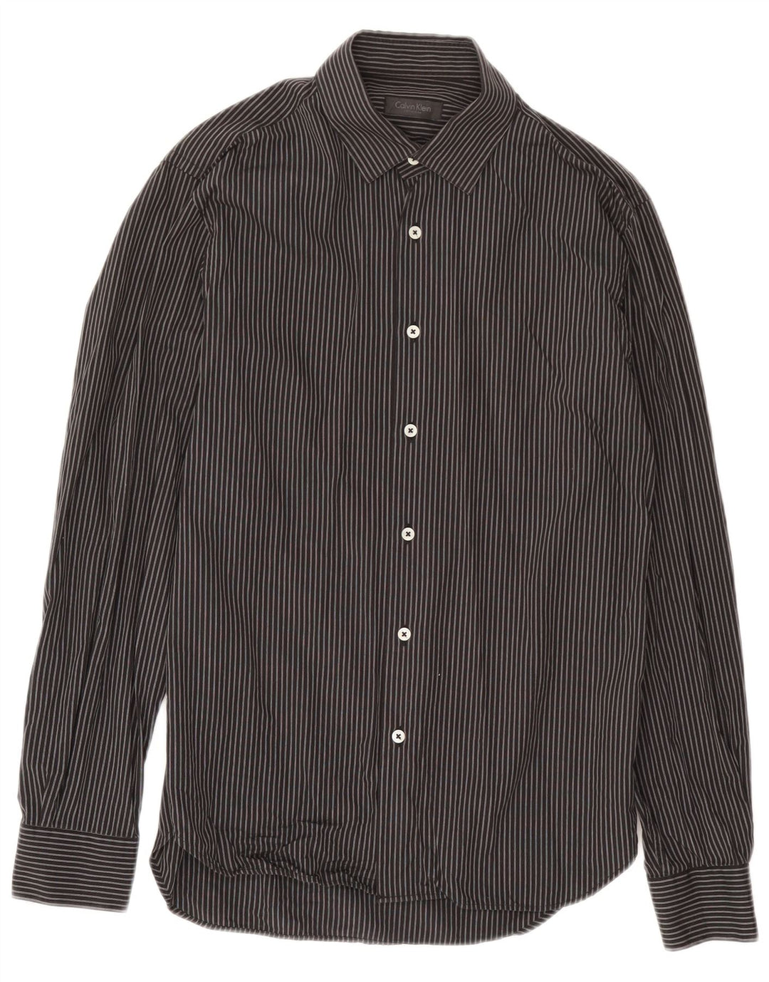 Camicia da uomo Calvin Klein in cotone gessato nero medio