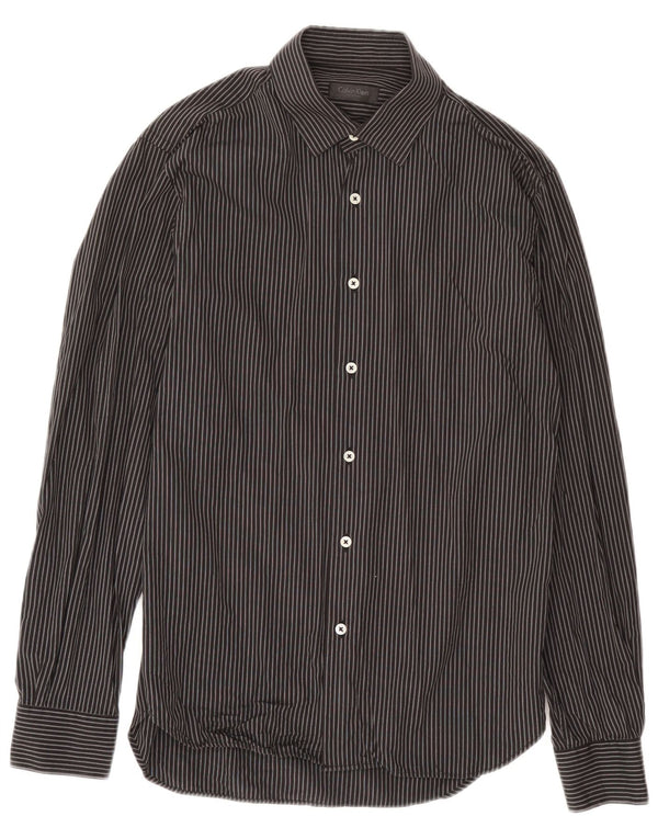 Camicia da uomo Calvin Klein in cotone gessato nero medio
