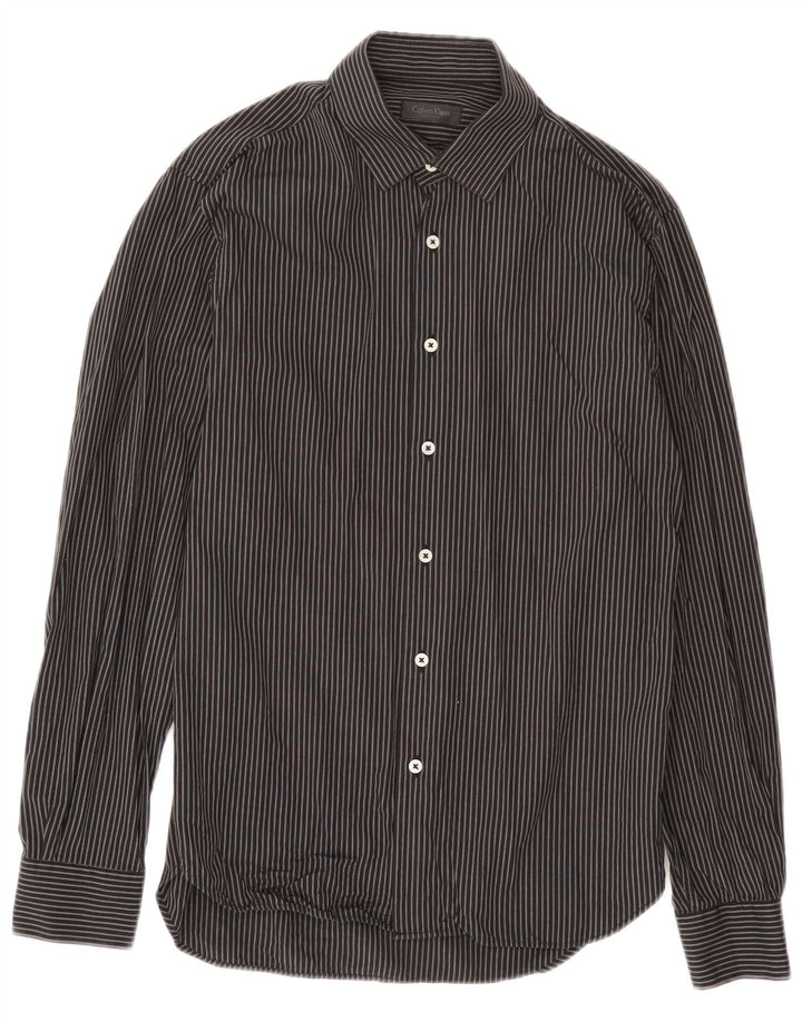 Camicia da uomo Calvin Klein in cotone gessato nero medio