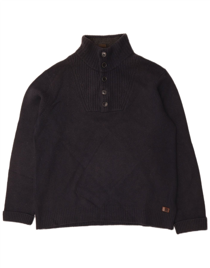 Timberland Maglione da uomo con collo a bottoni 2XL Lana d'agnello blu navy