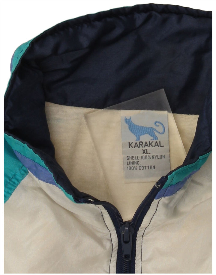 Giacca da ginnastica vintage da uomo XL in nylon color block blu navy