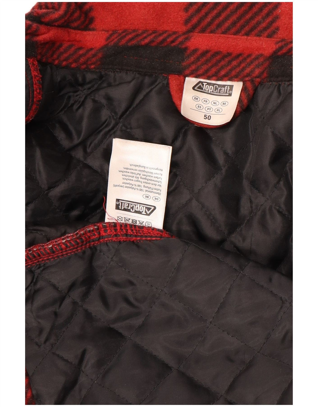 Giubbotto bomber in pile vintage da uomo EU 50 grande poliestere scozzese rosso