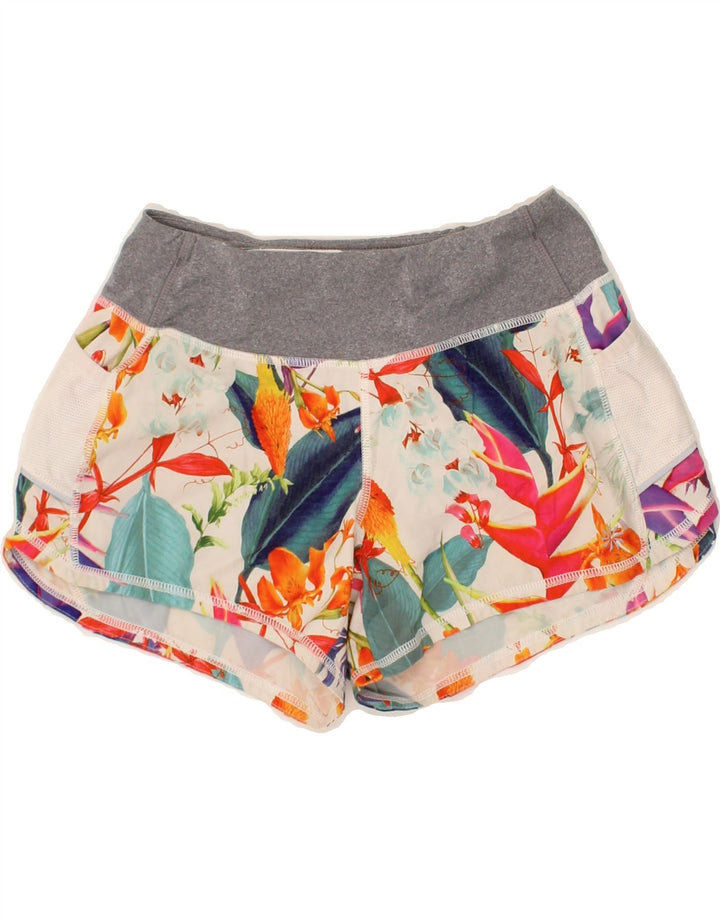 ATHLETA Womens Hot Pants UK 2 2XS W24  White Floral Polyester Vintage Athleta and Second-Hand Athleta from Messina Hembry 