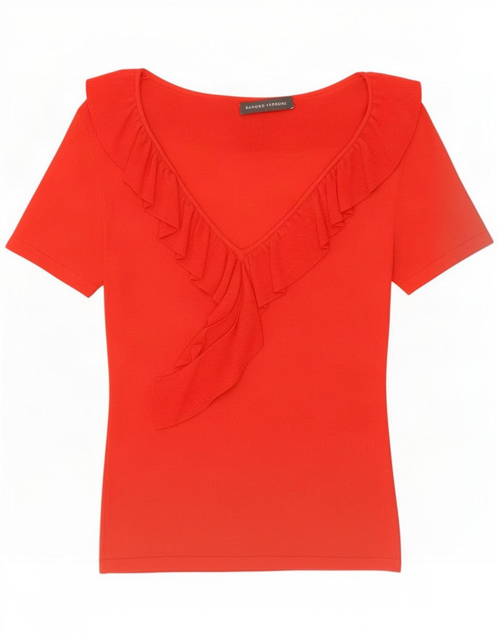 Sandro Ferrone Camicetta da donna con volant sul davanti UK 12 Medium Red Viscose