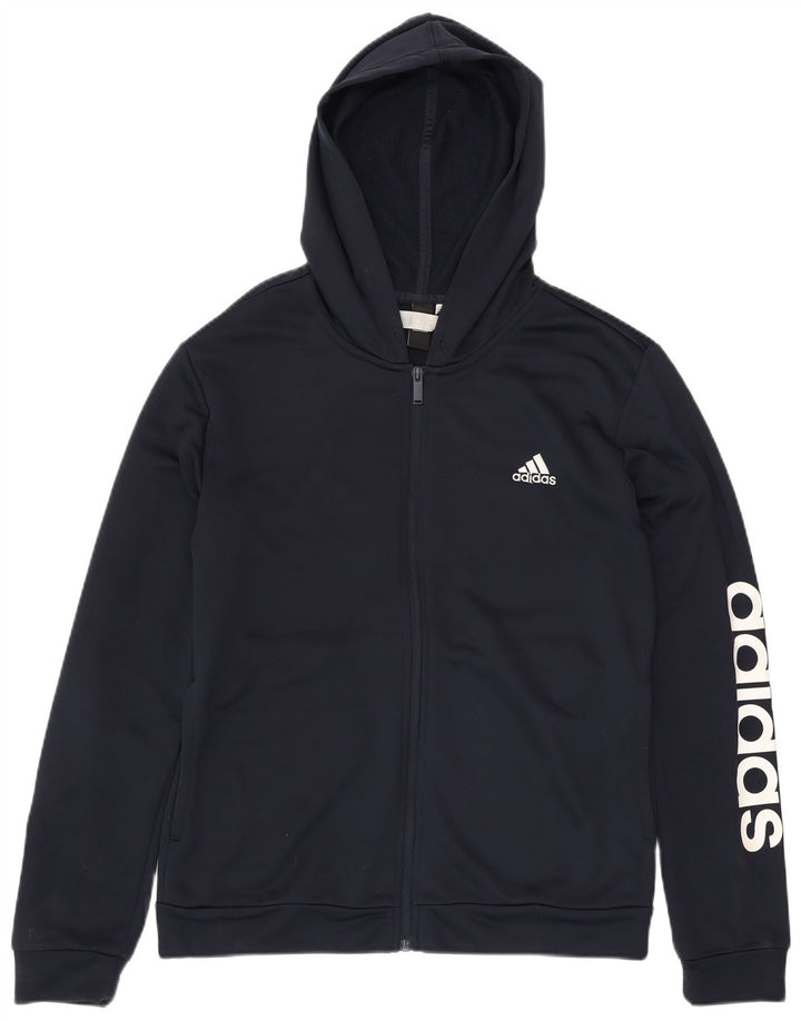 Maglione con cappuccio e zip grafica da donna ADIDAS UK 16/18 Large Blu navy