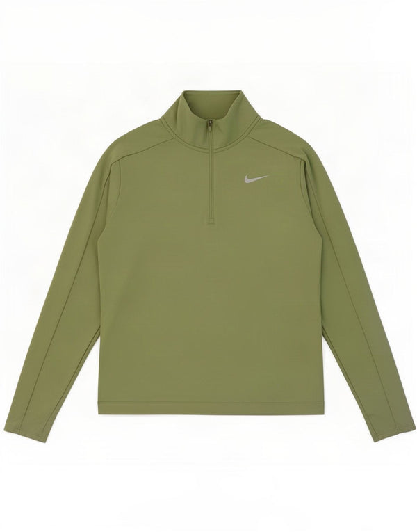 Top Nike da corsa con zip e collo a manica lunga da donna UK 18 XL poliestere verde