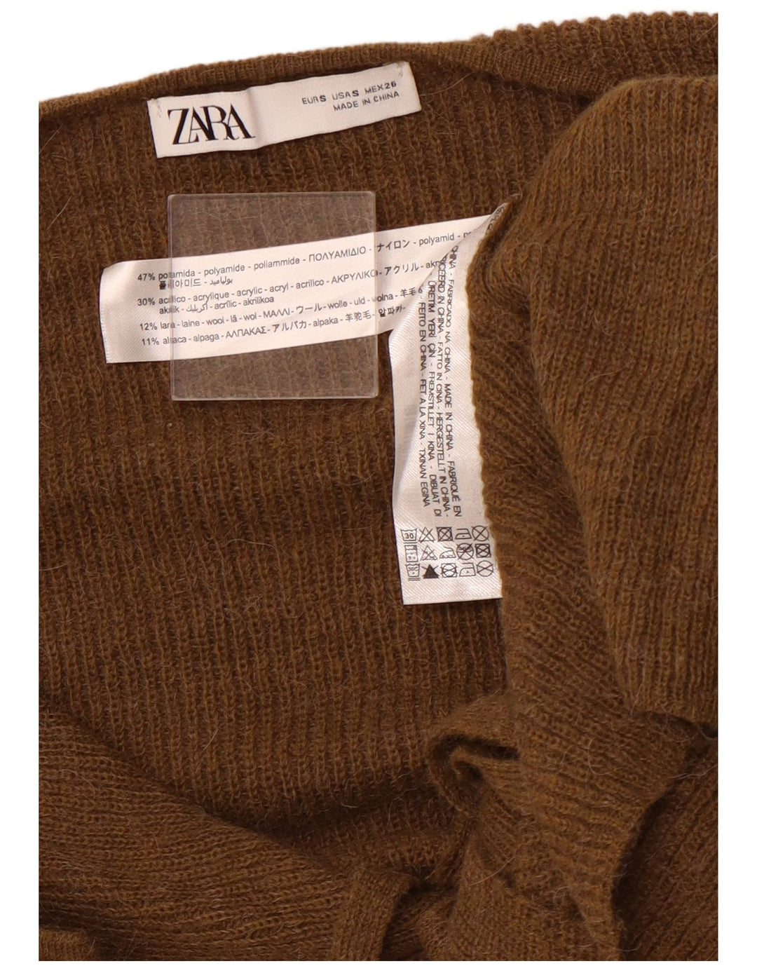 Maglione Cardigan Da Donna ZARA UK 10 Small Marrone Poliammide