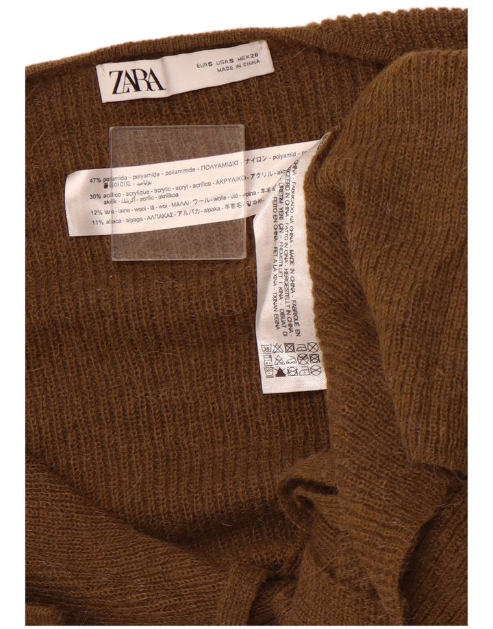 Maglione Cardigan Da Donna ZARA UK 10 Small Marrone Poliammide