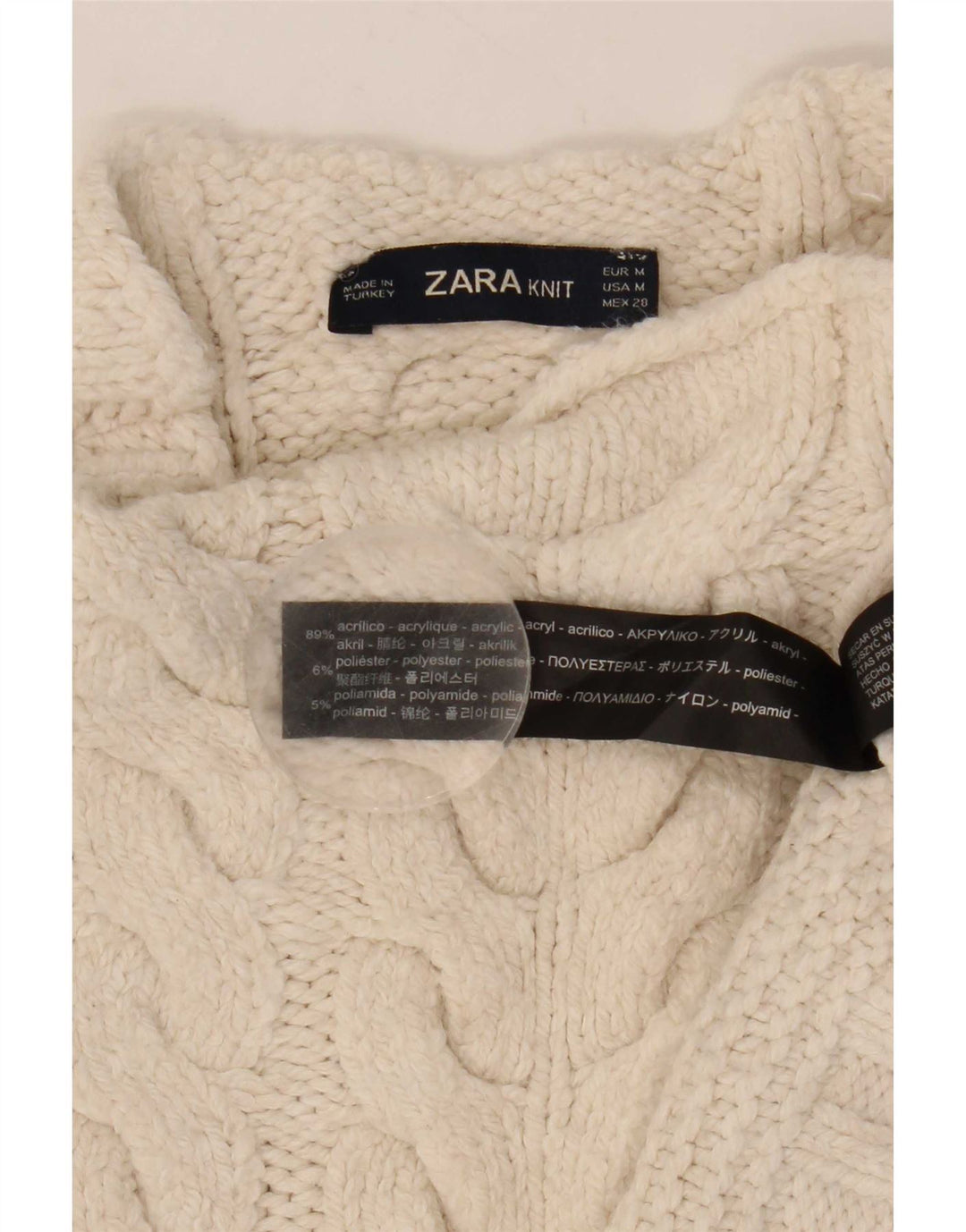 Maglione a collo alto oversize da donna Zara UK 14 Acrilico bianco medio
