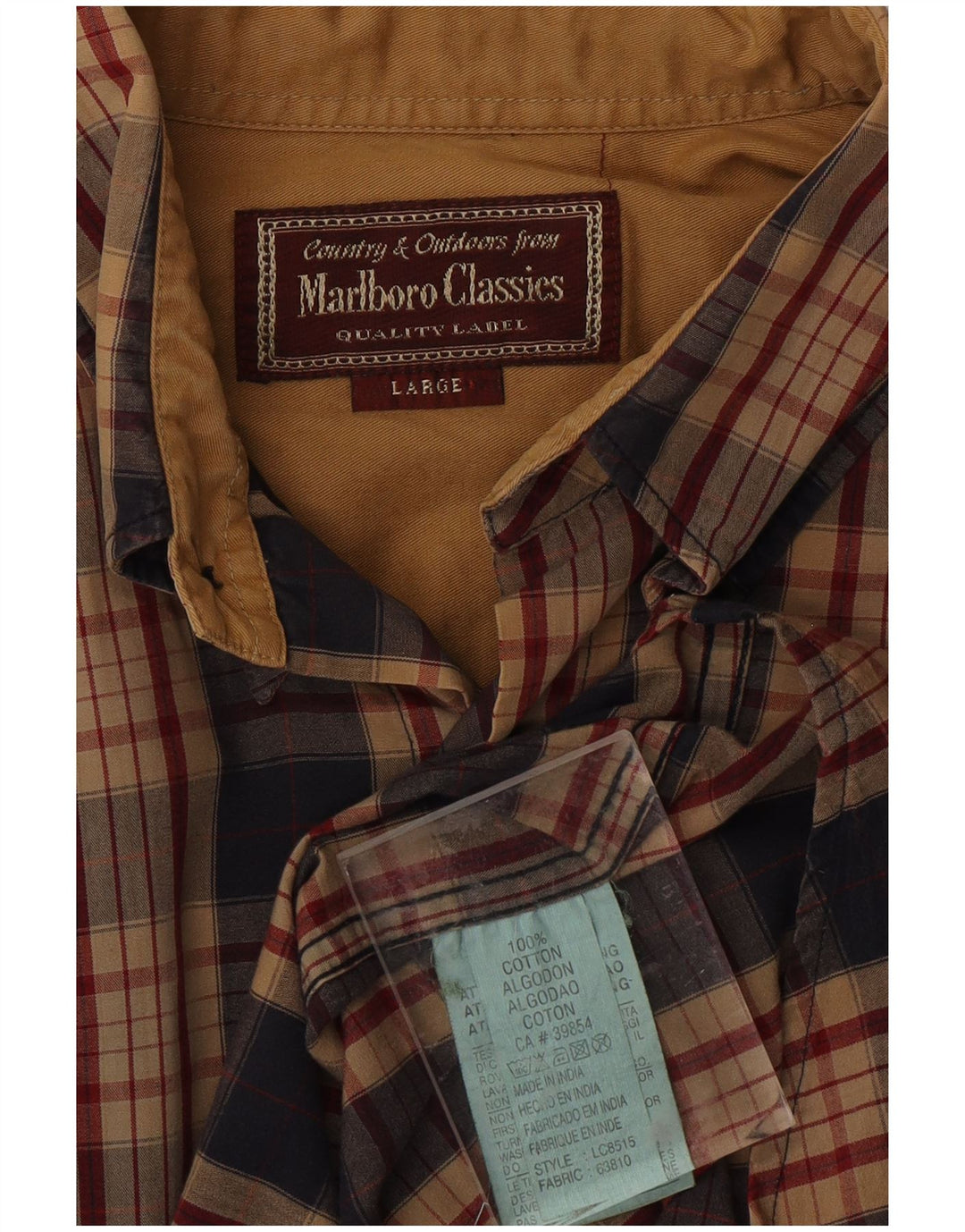 MARLBORO CLASSICS Camicia da uomo in flanella di cotone a quadri marroni grandi