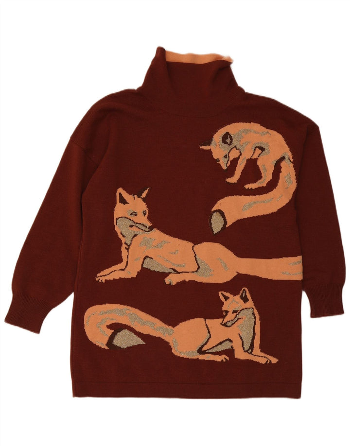 Maglione maglione con collo alto grafico da donna Escada EU 36 piccolo marrone